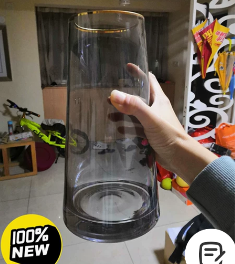 描金玻璃花瓶 轻奢简约描金 客厅干花鲜花富...