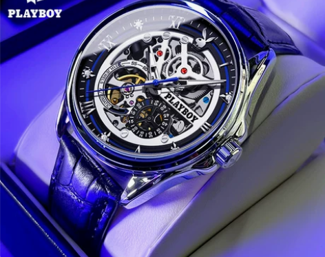 正品花花公子男士手表新款镂空机械表防水全自...
