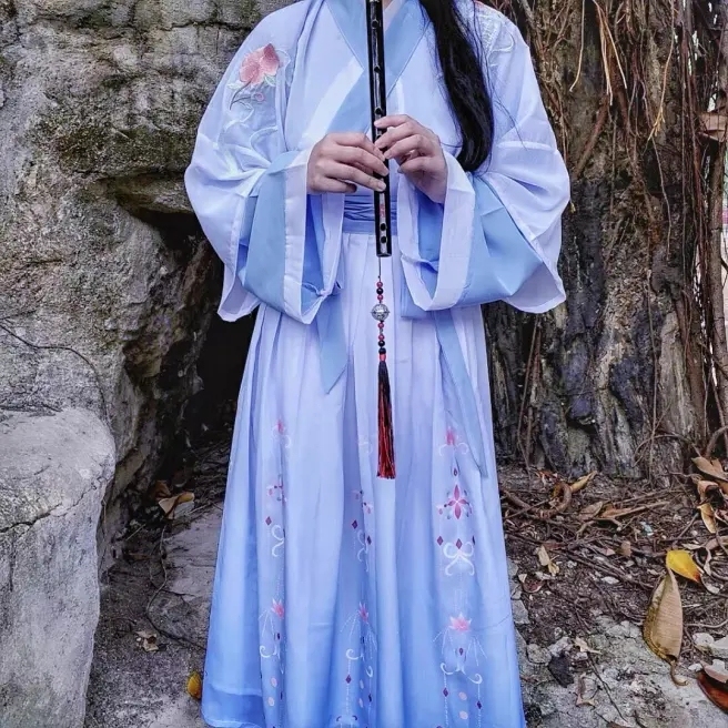 晋制交领三件套,幽岚记,正品,天蓝色,绣花...