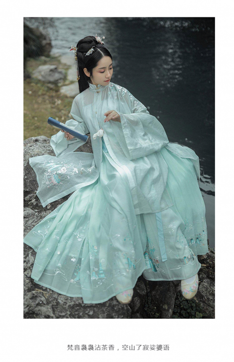 钟灵记雨檀对襟立领纱衫汉服女竖领广袖褙子国...