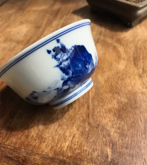 岚溪草堂柴窑钟馗青花杯.景德镇钟馗第一人李...