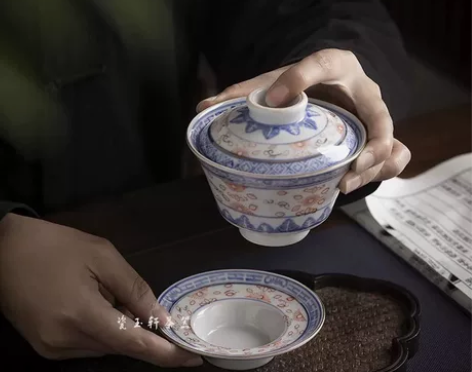 景德镇陶瓷茶具老厂货80年代青花玲珑斗彩三...