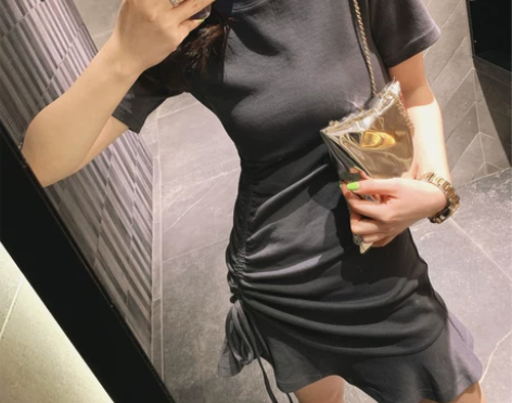 2020韩版新款修身短袖小个子连衣裙女夏收...