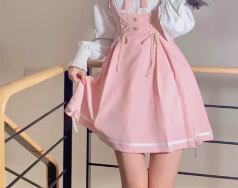 连衣裙短裙树懒小屋花园小猫 春秋背带裙高腰...