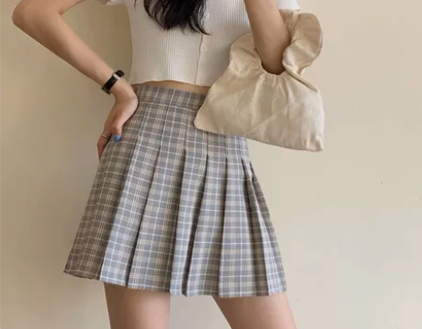 大码高腰格子遮胯百褶裙女2022春夏新款防...