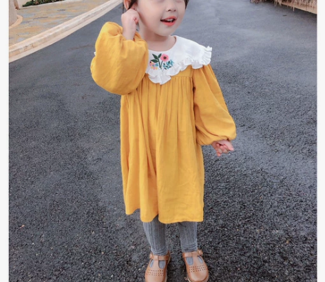 春季新款女童长袖连衣裙洋气荷叶领裙子女宝宝...