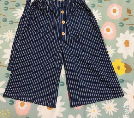 日单小清新女童针织牛仔纯棉背带裤七分八分九...