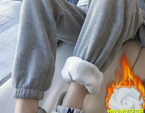 运动裤加绒加厚女 秋冬季学生宽松束脚卫裤外...