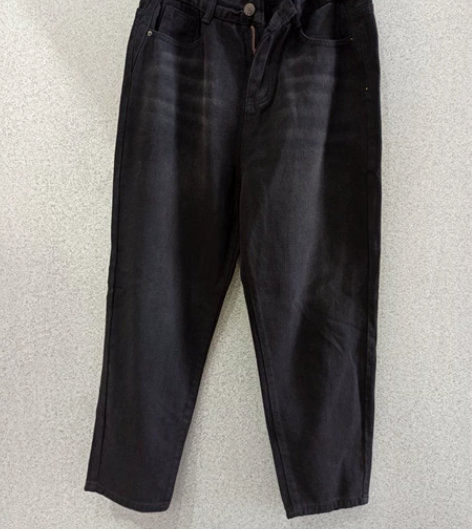 全新女款牛仔裤高腰老爹裤黑色大码 实体店断...