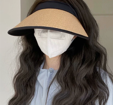 遮阳帽子女夏季草编空顶帽防紫外线遮脸大檐防...