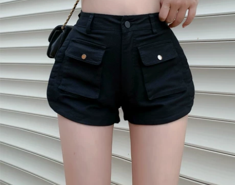 设计感小众辣妹工装休闲裤女夏季热裤高腰显瘦...