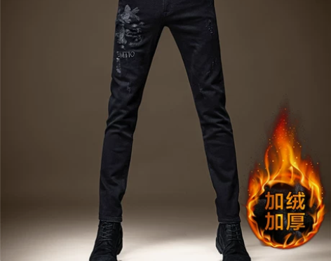 牛仔裤男 牛仔裤子意大利高端刺绣黑色男秋冬...