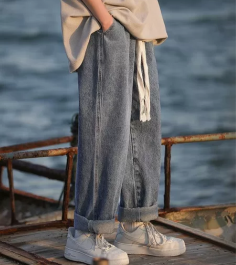 水洗牛仔裤男秋季新款潮牌直筒宽松百搭阔腿长...