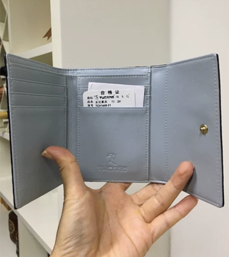 女士真皮钱包蓝色三折短款特价包邮 清仓最后...