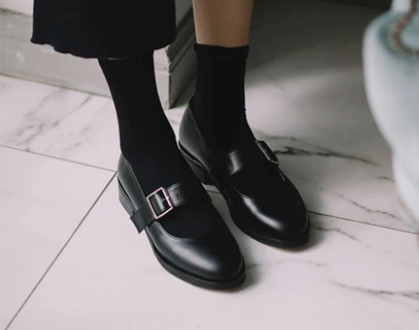 Chris定制 新款复古英伦中跟平底浅口圆...