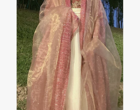 原创粉色汉服女款一片式古装诃子裙大袖衫唐制...