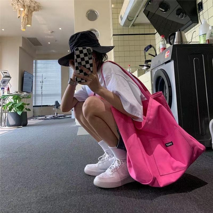 纯色帆布包2021新款ins女包大容量简约...