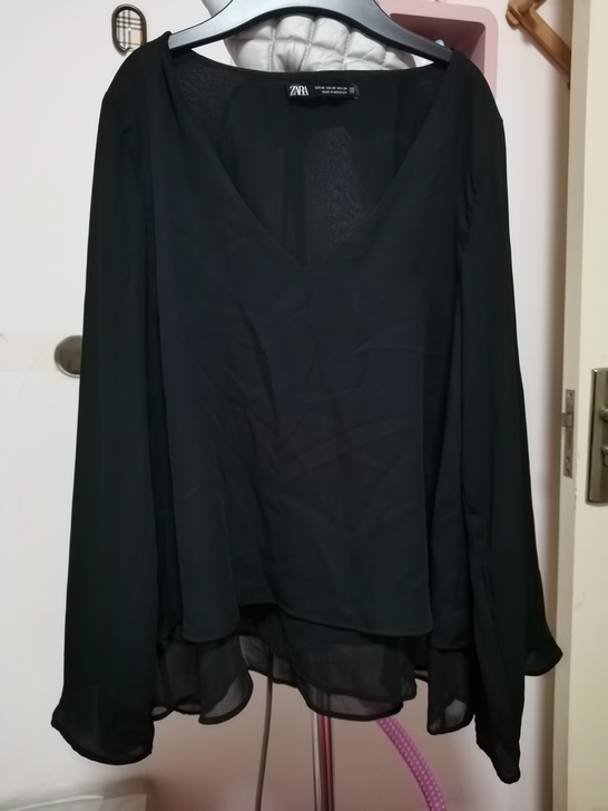 zara 黑色长袖雪纺衫