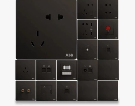 ABB无框轩致星空黑ABB开关插座 一开双...