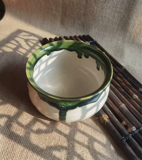 日本回流老织布烧抹茶碗，茶洗，流釉极美，带...