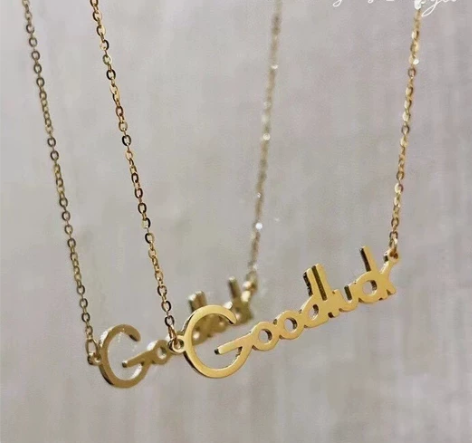 18K 英文字母“Goodluck”项链 ...