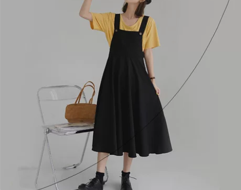 2021新款夏季复古垂坠减龄显瘦背带裙女宽...