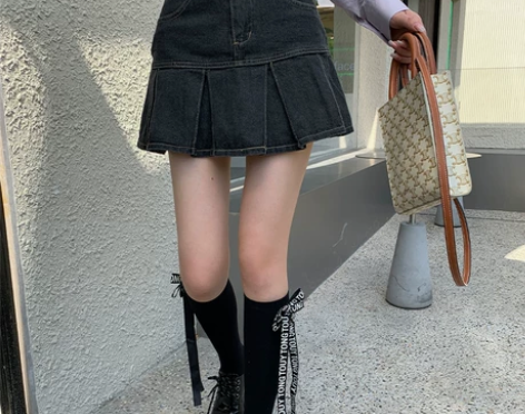 猫酱紫 灰色牛仔半身裙女夏季新款设计感小众...