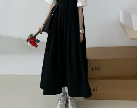 自制日系可爱风背带连衣裙女夏复古工装jk学...