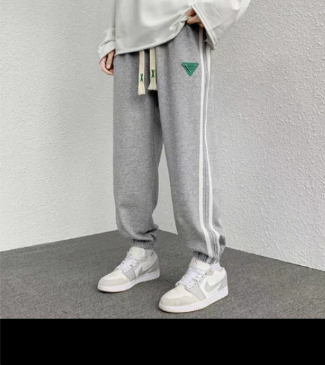 男高街vibe风运动卫裤宽松潮牌两条杠束脚...