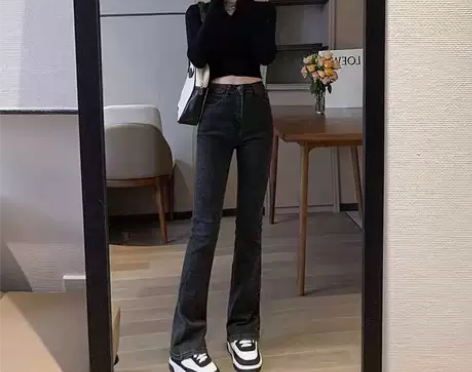 喇叭牛仔裤 牛仔裤喇叭裤高腰韩国微女秋冬2...