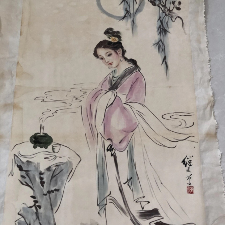 一张宣纸的画。如图 品相，没破损  没贴过...