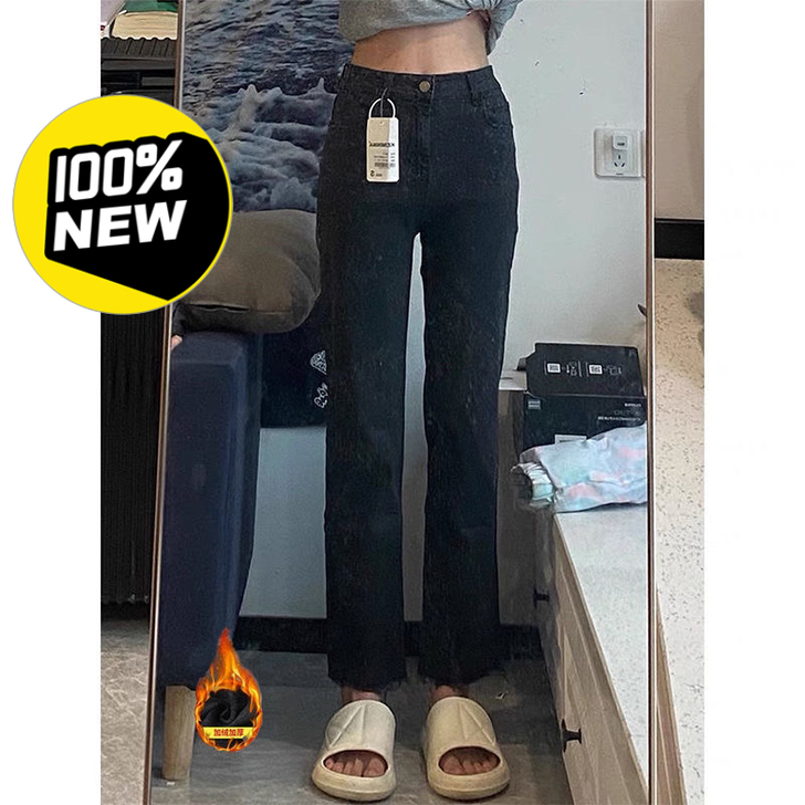 2021年冬季新款黑色高腰显弹力百搭直筒九...