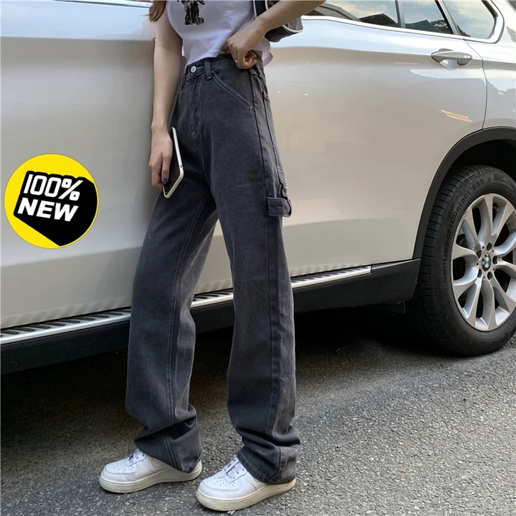 黑色秋装2021新款INS古着感宽松高腰牛...