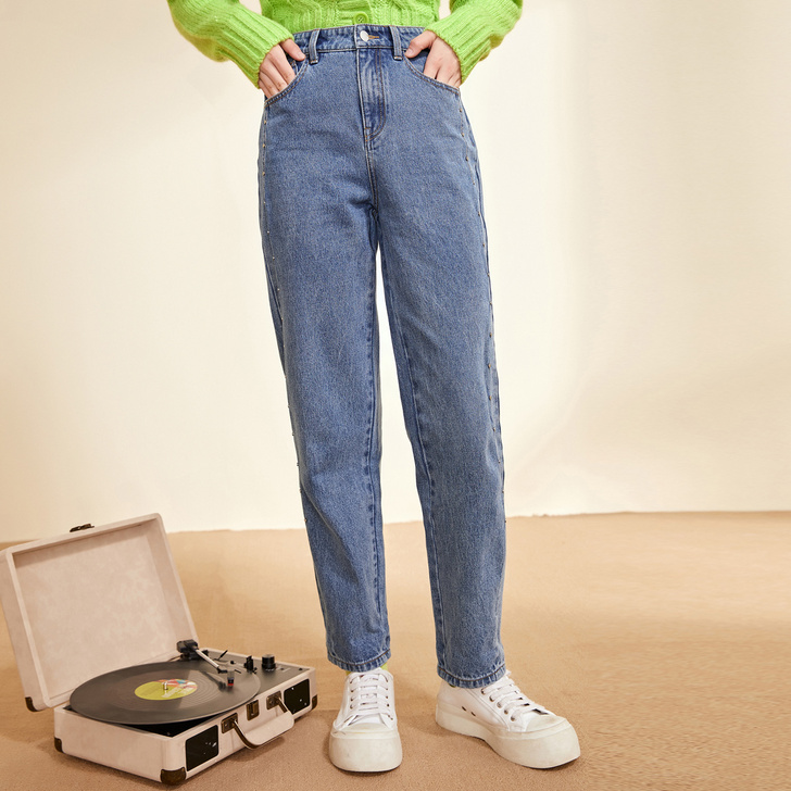 太平鸟高腰牛仔裤女锥形裤2020年秋冬新款...