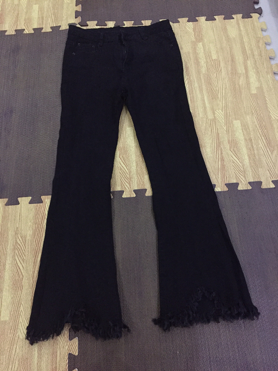 牛仔裤中腰时尚微喇叭裤黑色，裤长89，腰6...