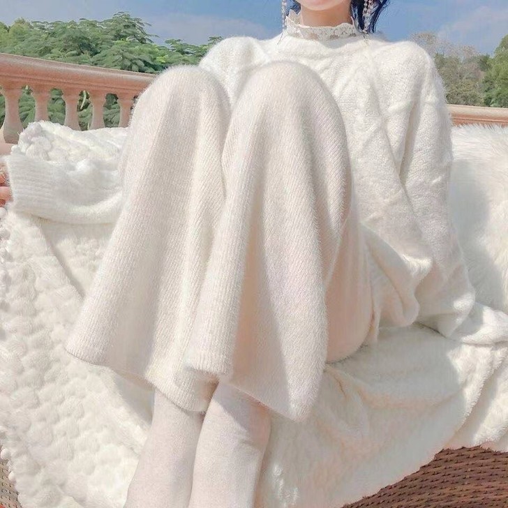 水貂绒针织阔腿裤女秋冬季直筒高腰垂感宽松长...