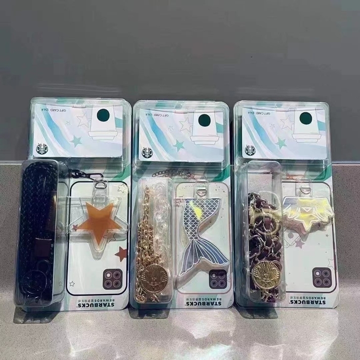 星巴克人鱼尾皇冠手机链挂绳固定夹片防丢神器...