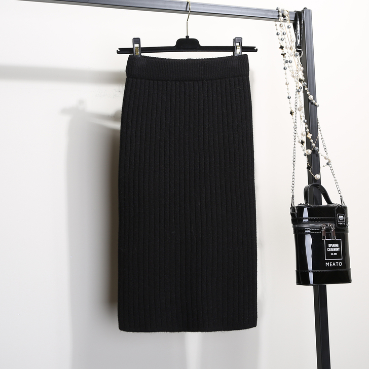 加厚开叉针织半身裙包臀一步裙女中长款201...