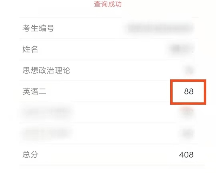 英语二88分，考研总分408，一战上岸98...