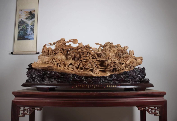 木雕新作  沉香山水摆件【富春山居图】精品