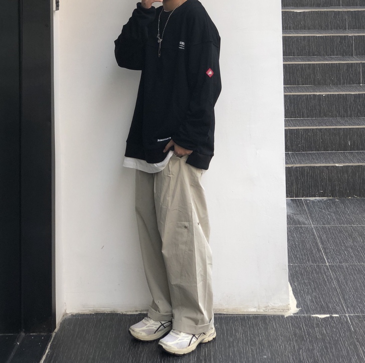 STL早点睡 日系复古基础直筒长裤简约纯色...