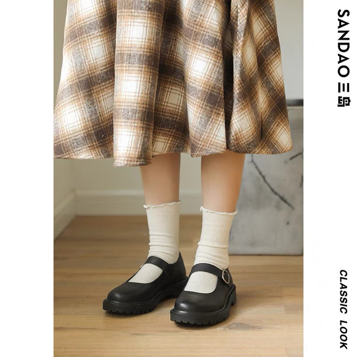 三岛一字扣玛丽珍鞋女秋黑色日系JK制服鞋英...