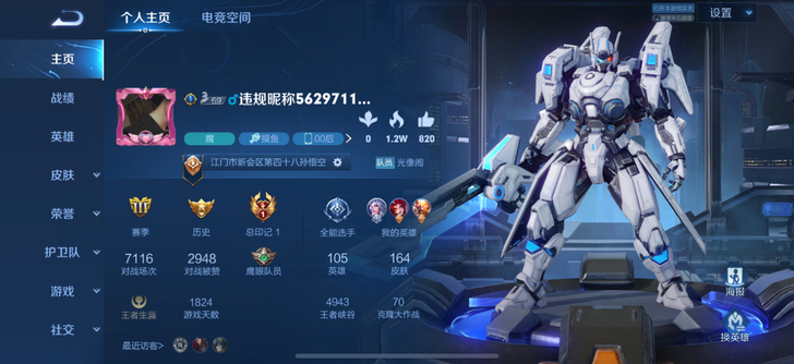#游戏帐号105英雄164皮肤一个荣耀典藏...