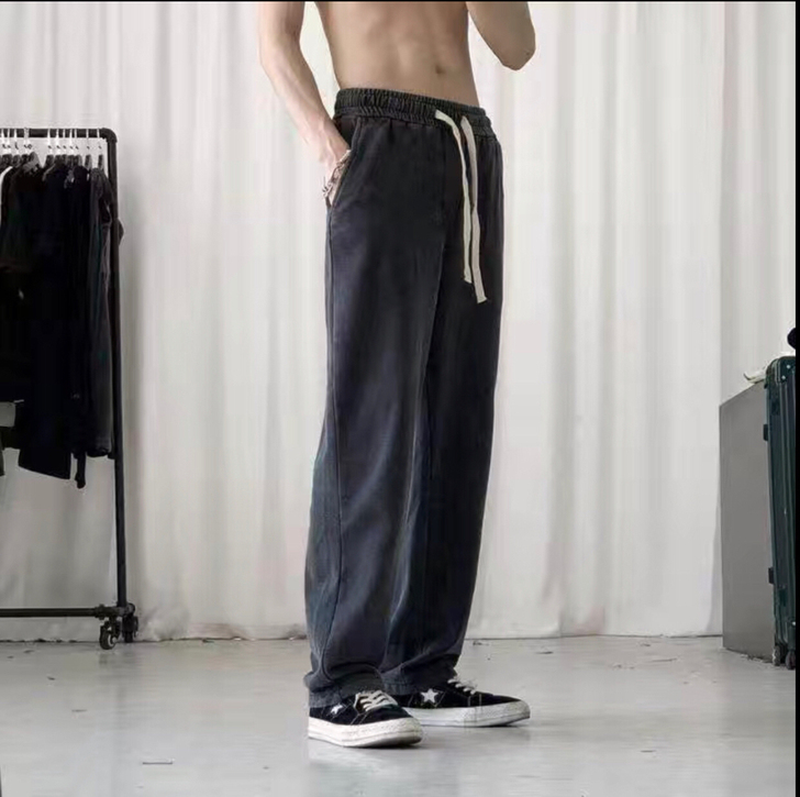 新款韩版裤子男春秋阔脚垂坠感休闲长裤宽松百...