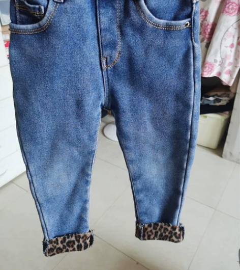 小女童加绒牛仔裤秋冬装2021新款儿童宝宝...