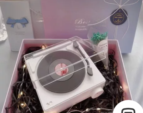 蓝牙音响黑胶唱机 特别好看的奶粉色复古黑胶...