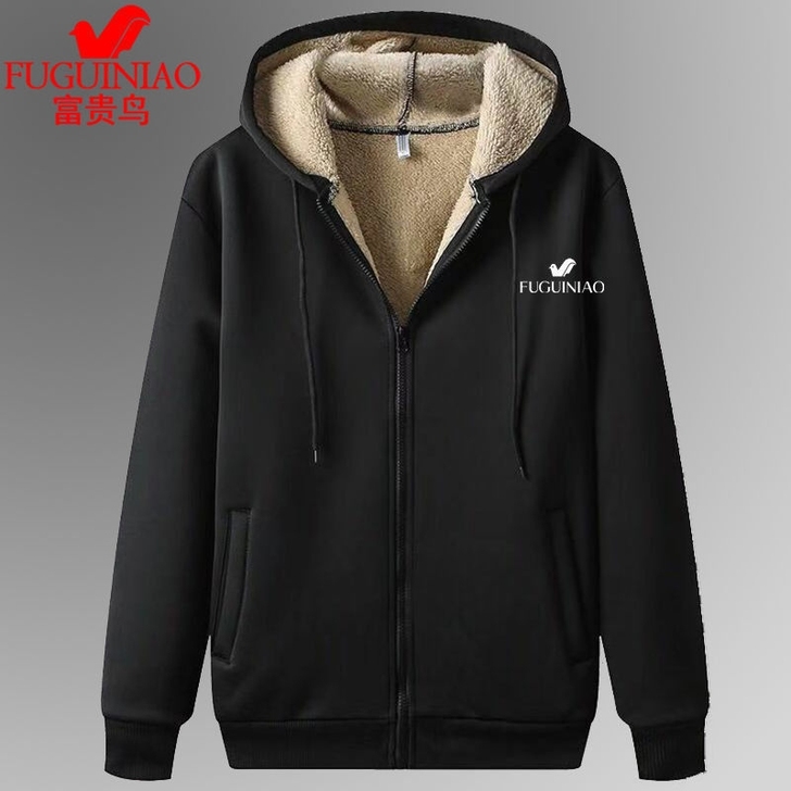 富贵鸟秋冬季羊羔绒加绒加厚休闲运动套装男士...