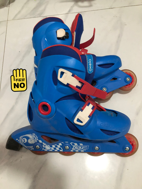 迪卡侬男童轮滑鞋，蓝色，32-34码（可调...