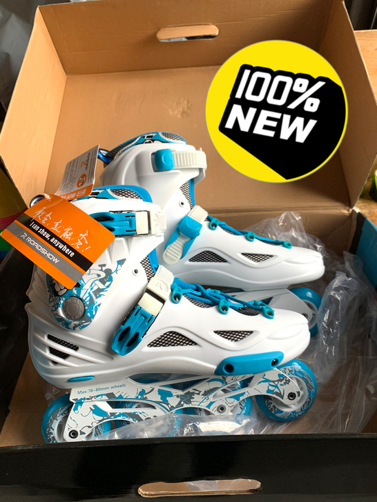 乐秀rx4s成人溜冰鞋花样轮滑鞋白蓝色 清...