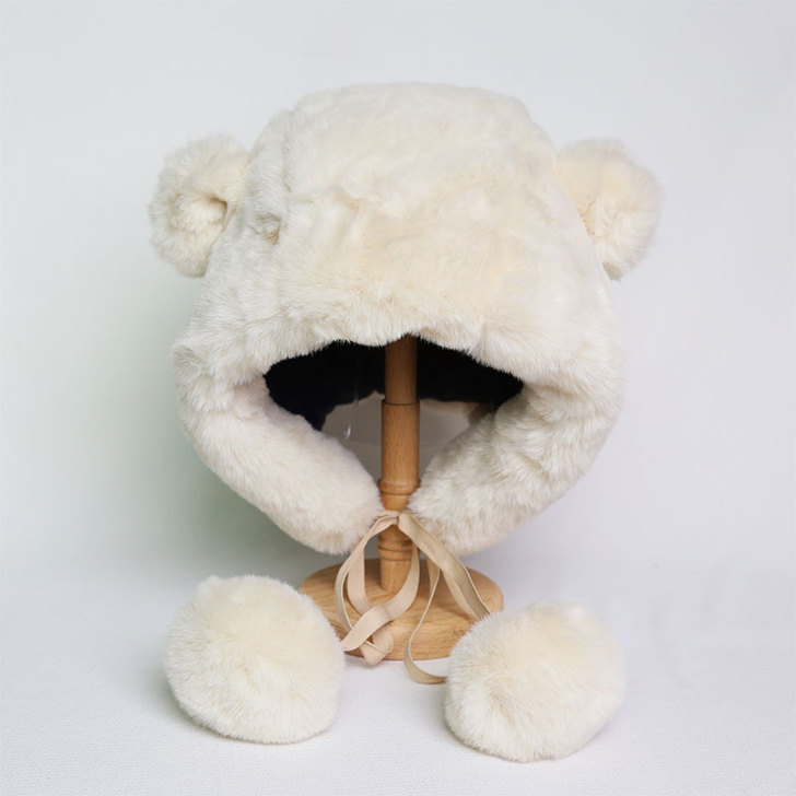 秋冬熊耳朵雷锋帽 可爱保暖防风护耳帽子 可...